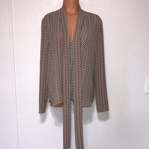 Jenn Zig Zag Neck Tie Long Sleeve Top Brown Size EU 40